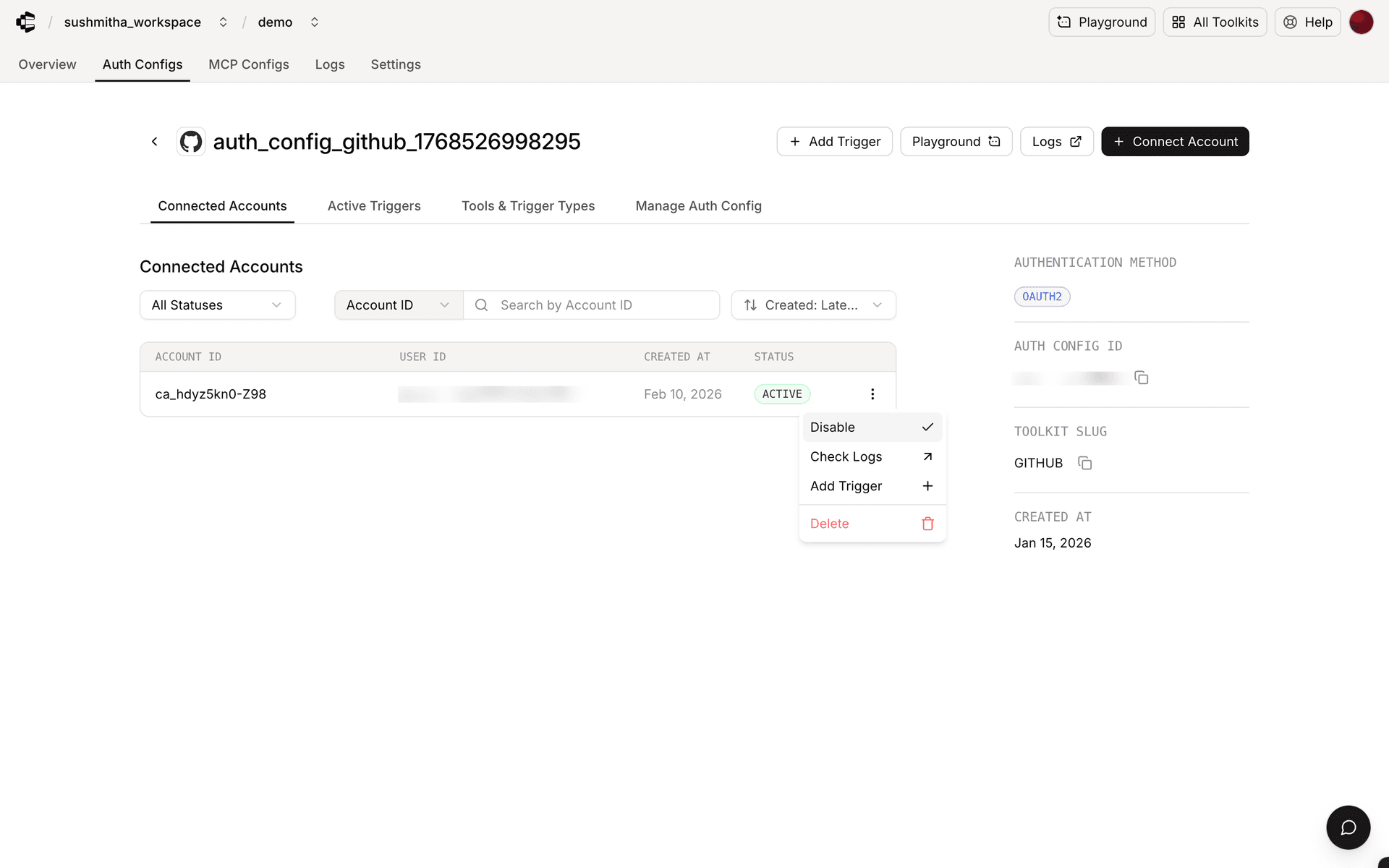 Enable/disable triggers from the dashboard